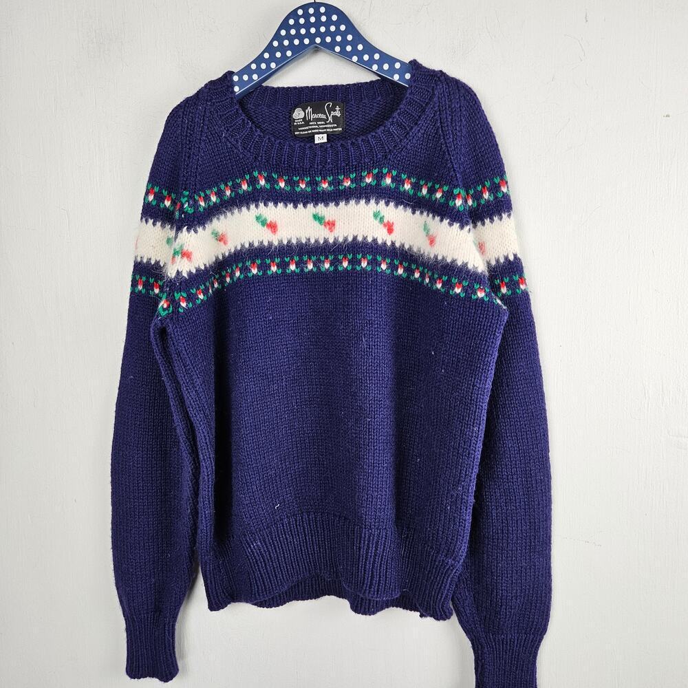 Vintage Marceau Sports Wool Sweater Navy Blue Women's‎ M Minnetonka MN Pullover